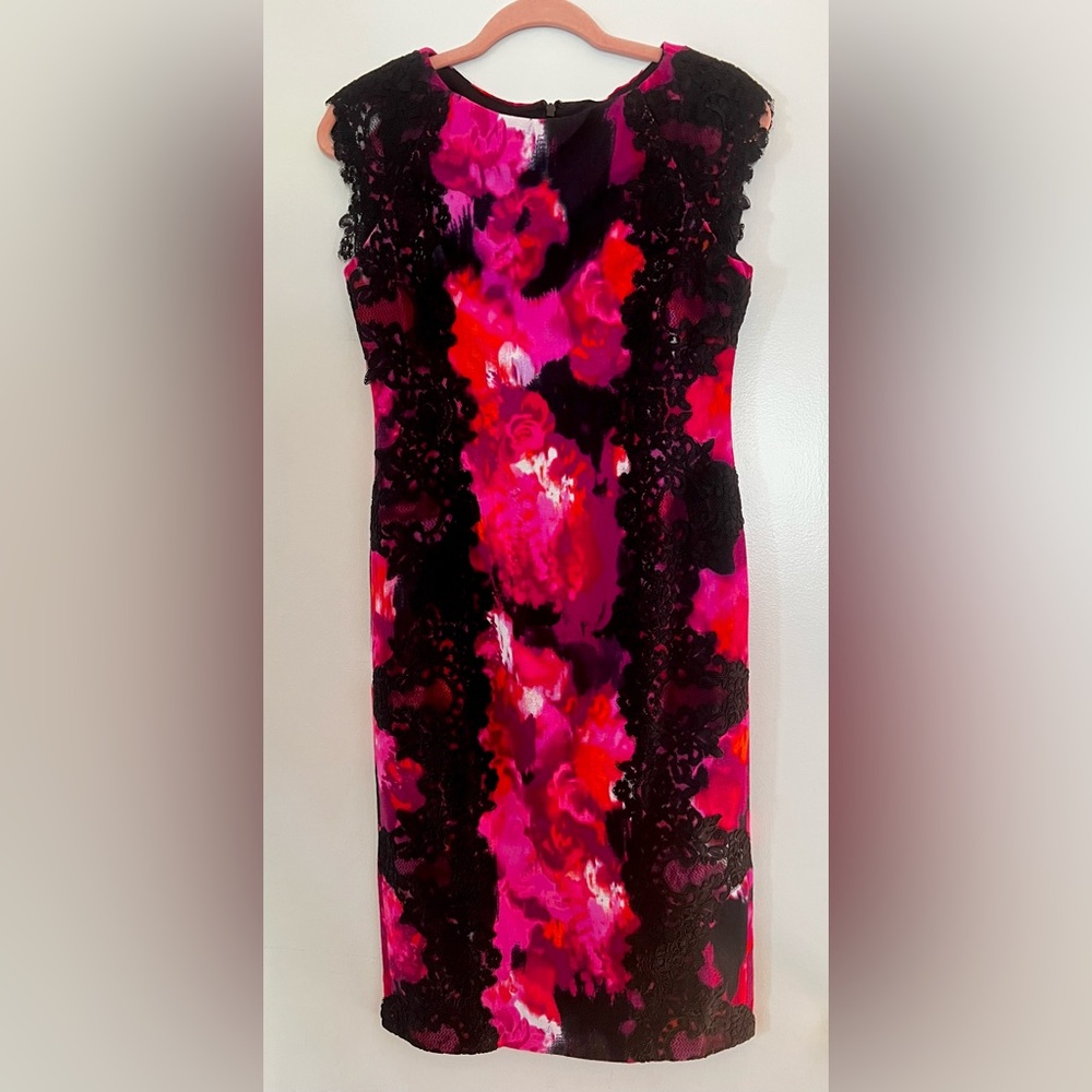 Maggy London Vibrant Pink & Black Lace Dress
